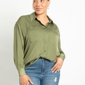 Eloquii Sage Green Button-Down Shirt